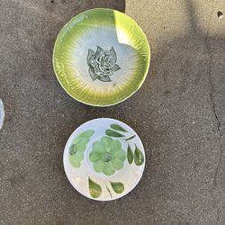 Two Vintage green floral serving bowls