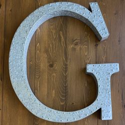Pottery Barn 30” Galvanized Metal “G” Letter Silver Wall Decor