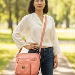 Tignanello Coral Leather Crossbody Bag