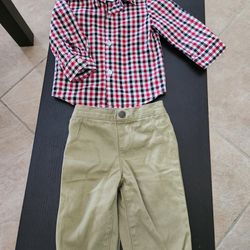 One Baby Boy Outfits(Red Plaid shirt And Khaki pants). Size 3-6 Month