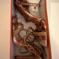 Taupe Snakeskin Strappy Heel 