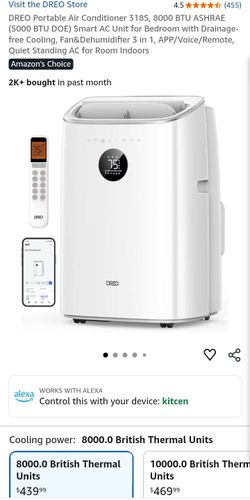 NEW-NO BOX-DREO Portable Air Conditioner 318S, 8000 BTU ASHRAE (5000 BTU DOE) Smart AC Unit for Bedroom with Drainage-free Cooling, Fan&Dehumidifier 3