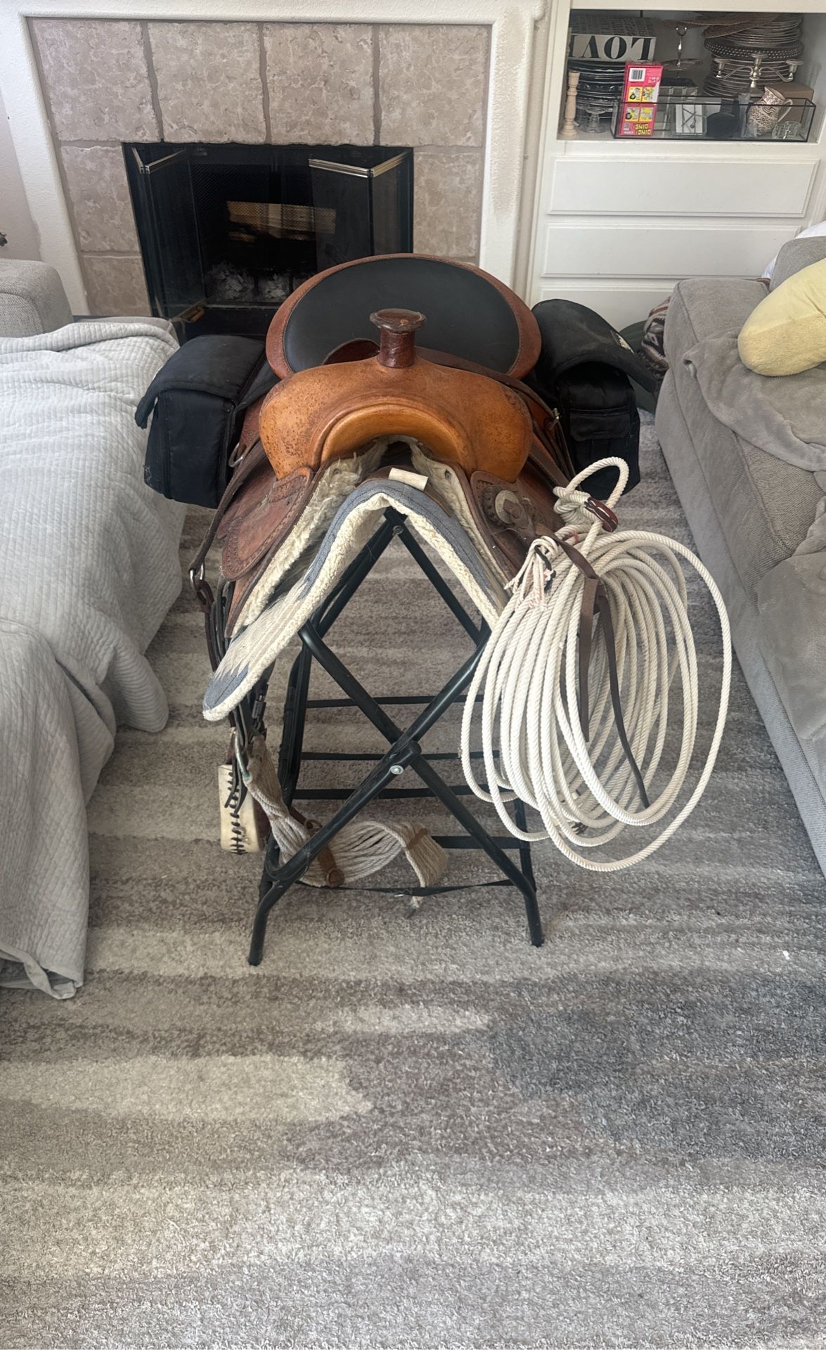 Horse Saddle, Saddle Stand And Saddle Bags
