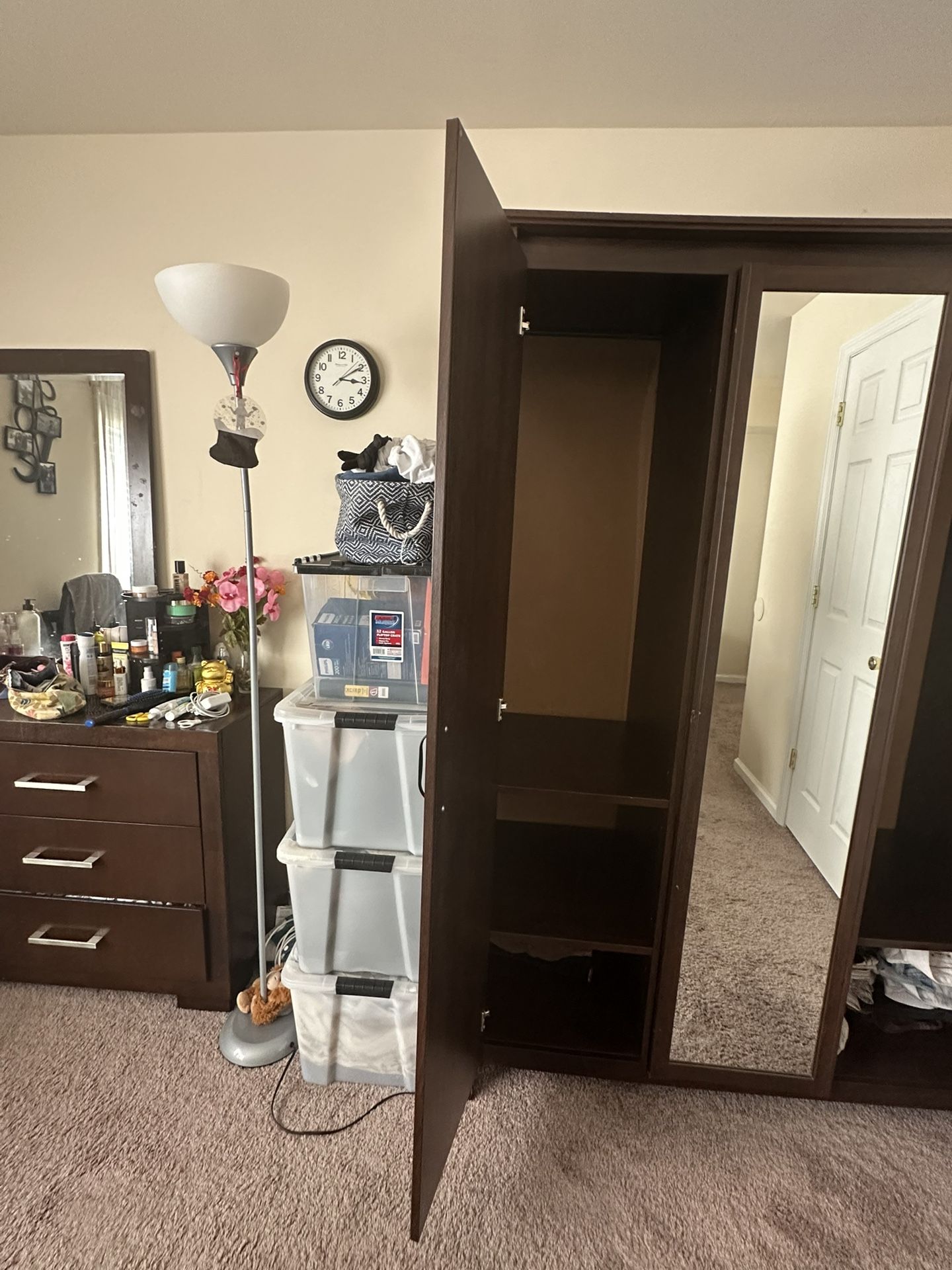 Dark Wood Wardrobe with Mirror – Excellent Condition