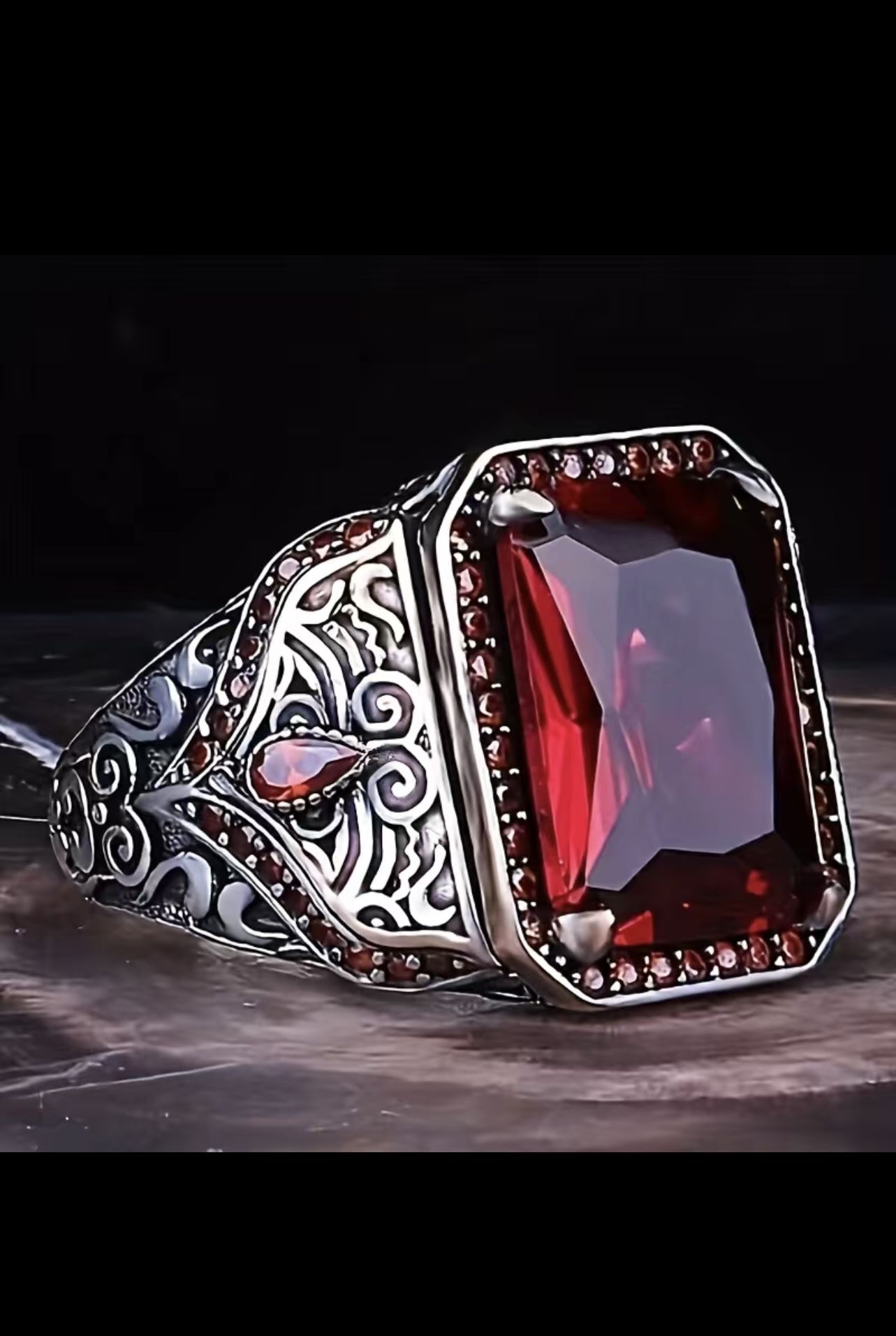 Vintage Design Business Men's Square Cut Red Crystal Zirconia Ring size 10