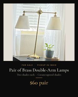 Brass pair lamps linen shade