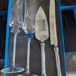 Wedding Crystal Glasses,Knife and Serving Piece