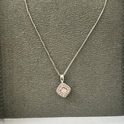 Diamond Tilted Cushion Frame Pendant with Rose Gold