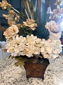 Fleur-de-Lis Floral Arrangement with Metal Planter