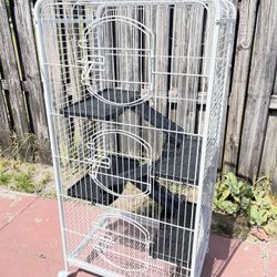 Metal Rolling Cage With 3 Doors 52”H X 25”W X17”D In Good Condition $70 Firm On Price