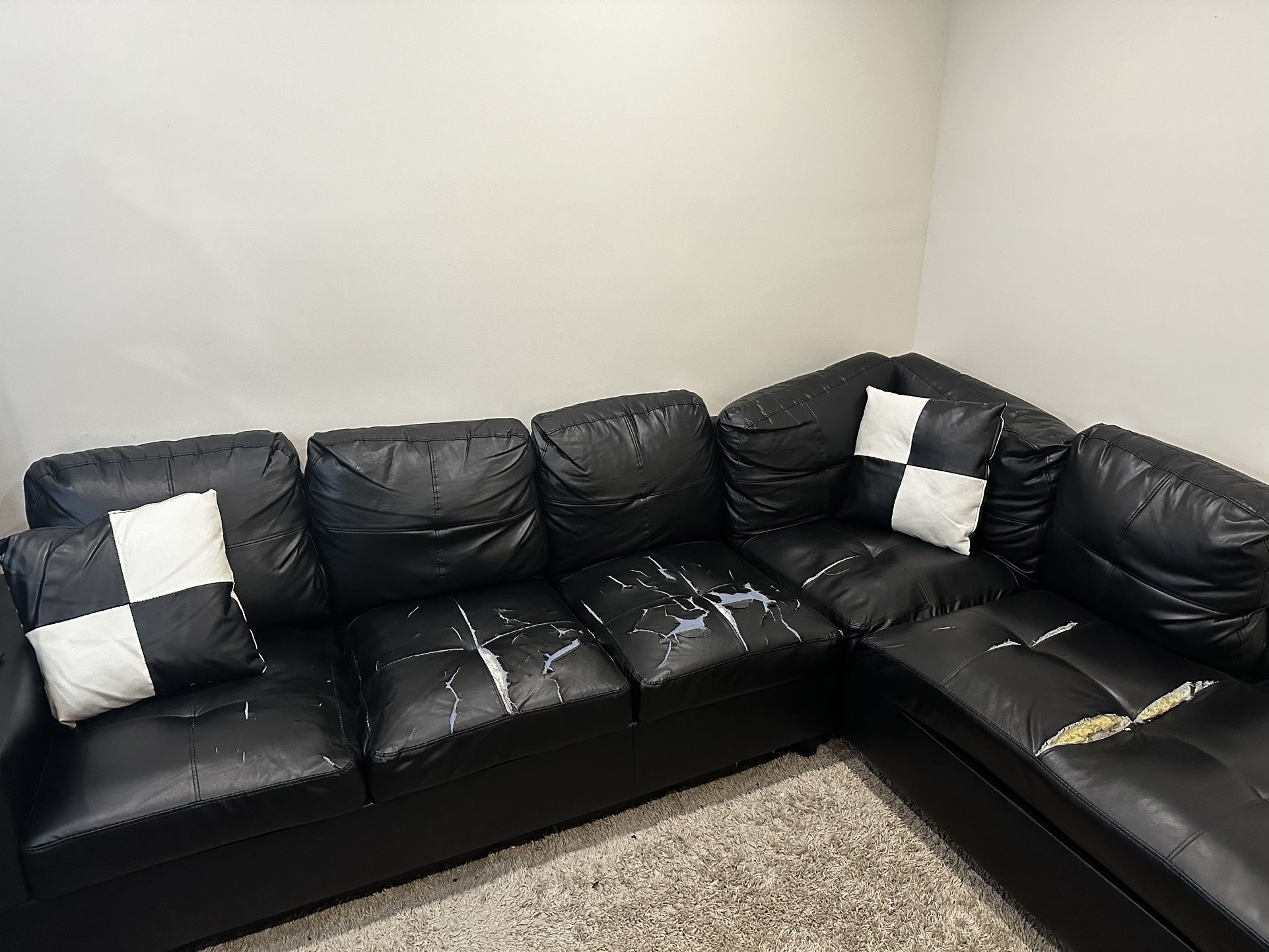 Black Faux Leather Sectional Sofa - Pick Up Only