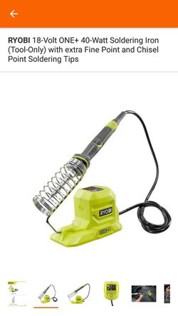 RYOBI 18-Volt ONE+ 40-Watt Soldering Iron (Tool-Only) with extra Fine Point and Chisel Point Soldering Tips