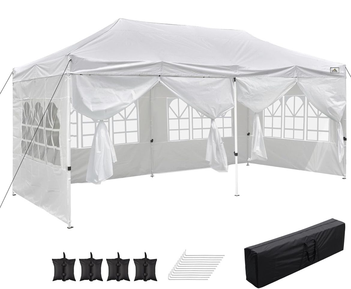 🤍10x20' Heavy Duty Enclosed Pop Up Canopy Folding with 4 Sidewalls for Outdoor Event Vendor Farmer Flea Market Tent 🤍🤍🤍