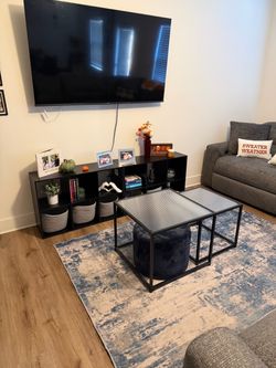 Shelves, Tables, Foot ottoman & Rug