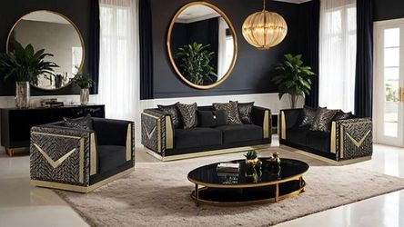 💎ART DECO GLAM BLACK GOLD SOFA COUCH ACCENT PILLOWS SILLON💎