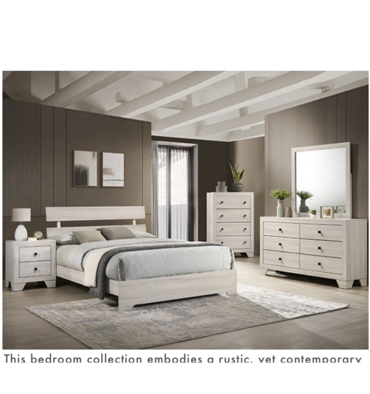 4- Pc Bedroom set Dresser,Mirror Nightstand (1) Queen size bed frame Not including Mattress and Box Sp