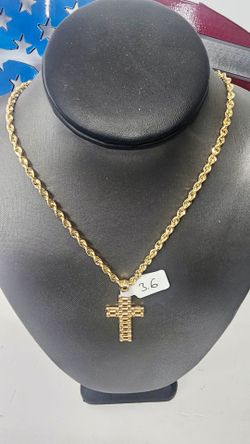 10k 22inch 3.7mm Hollow Rope Chain And 10k Pendant
