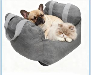 Car Seat for Small & Medium-Sized Dogs & Cats Up to 25 lbs – Cushy, Roomy, Washable, Carrier Seat with Headrest Harness, Seatbelt Anchor, Safety Leash
