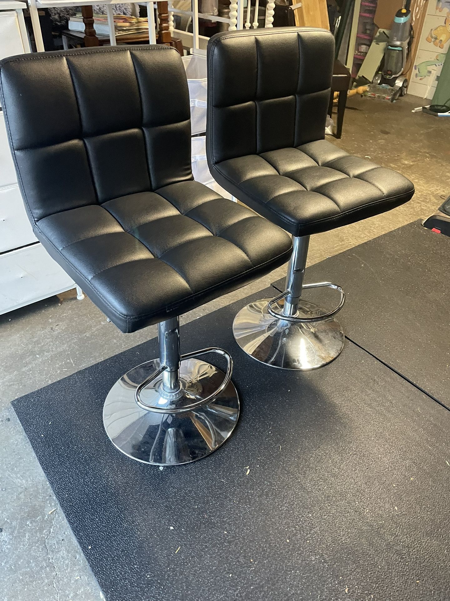 Nice  2 Black Leather Adjustable Bar Stools