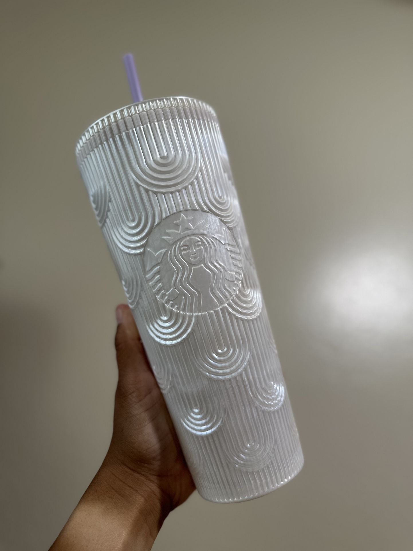 Starbucks Pearl White Mermaid Scales Cold Cup Venti Tumbler Shell Siren