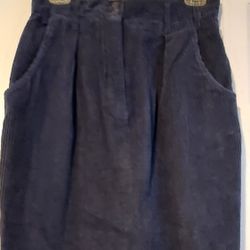 Rafaella Skirt Size 12 Navy Blue Wide Wale Corduroy Front Zip Pockets Office