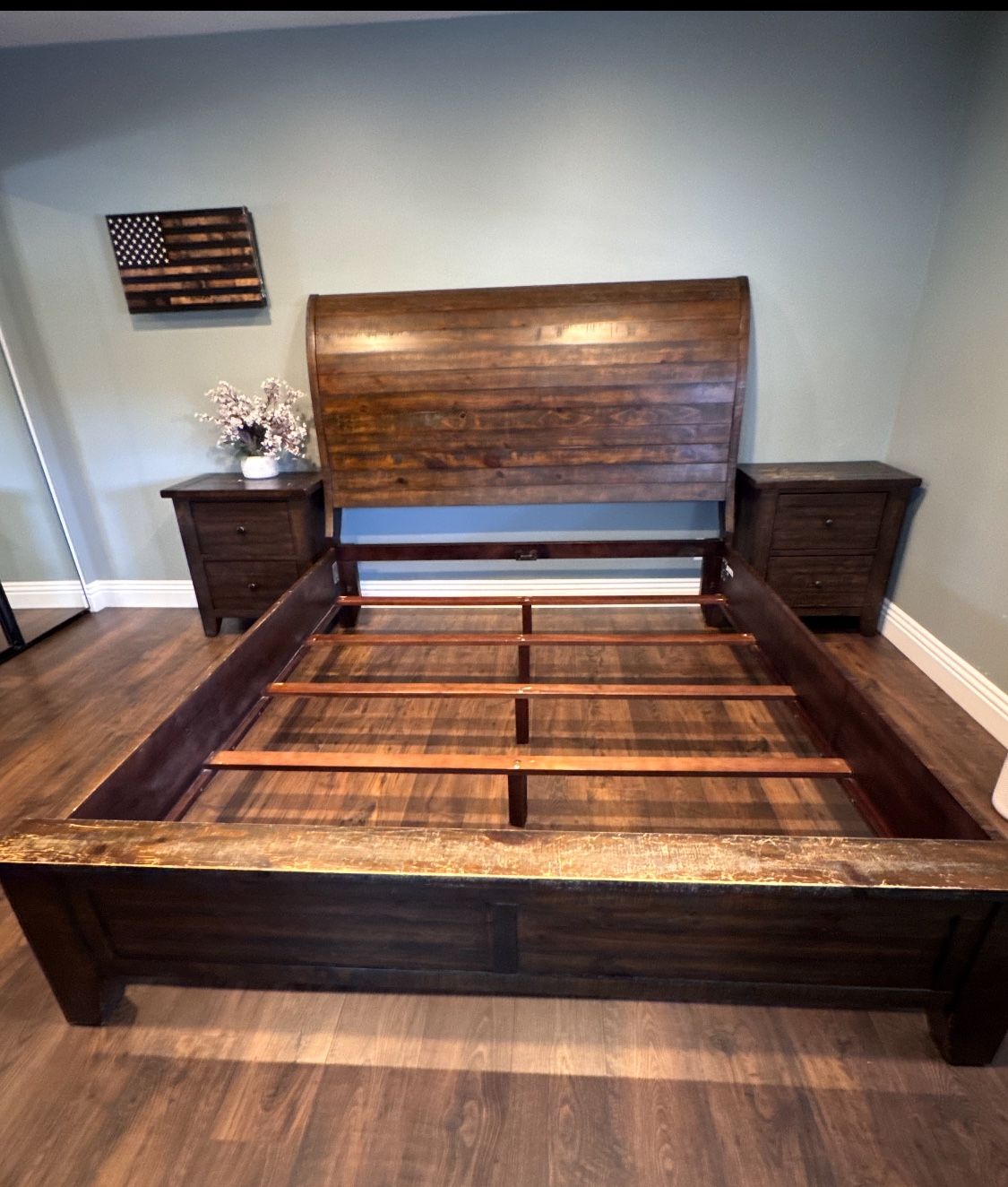 Cal King Sleigh bed 2 Nightstands