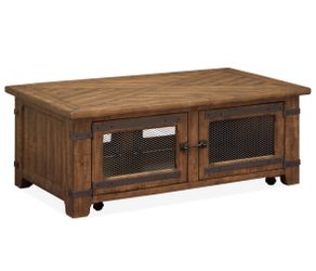Magnussen Home Chesterfield Farmhouse Timber Lift Top Storage Coffee Table