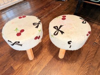 Cute Fuzzy Cherry Bow Stools Pair