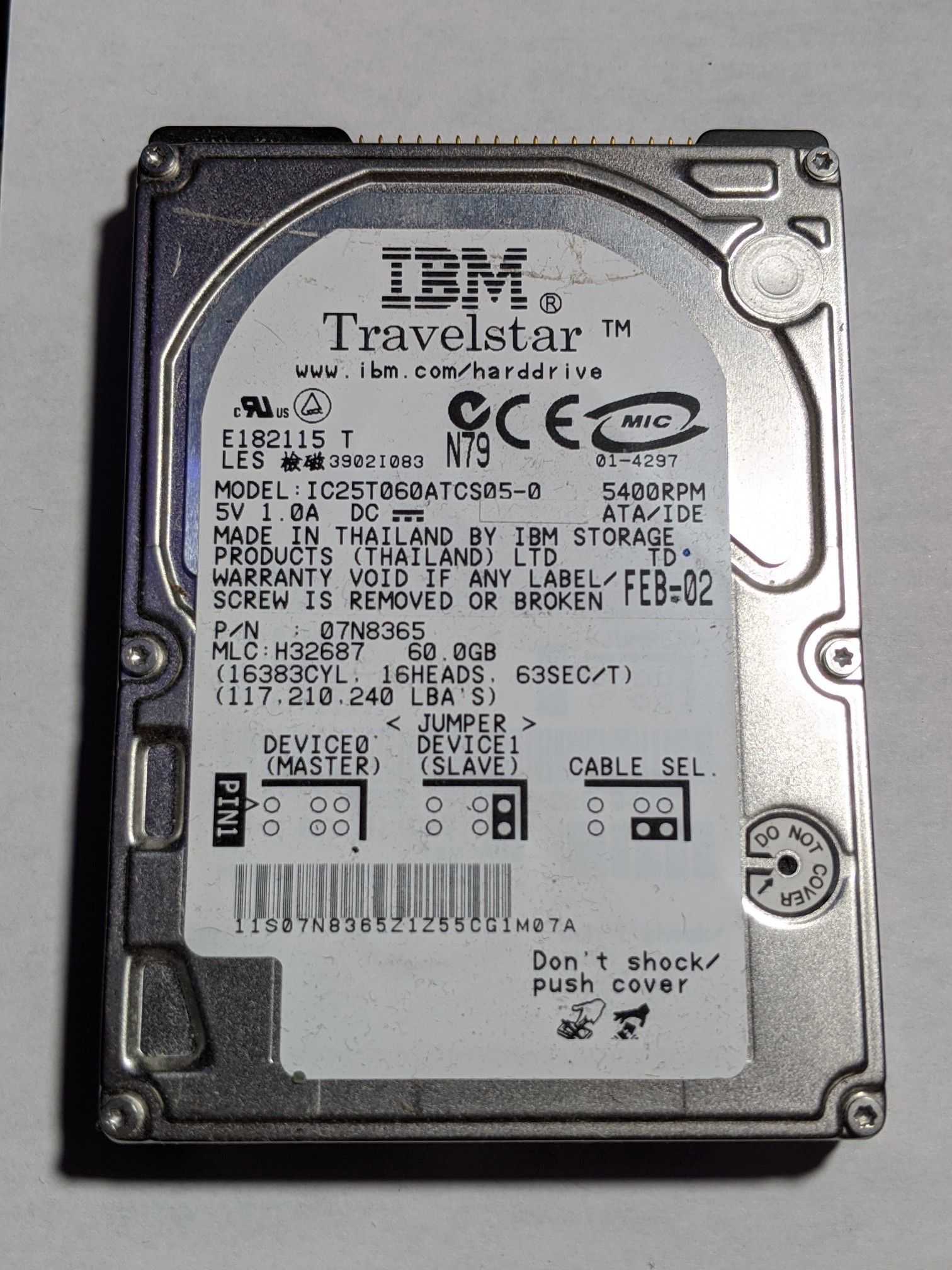 IBM Travelstar HDD storage drive.