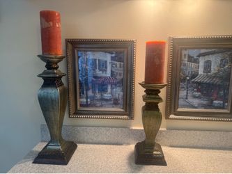 Set of 2 Decorative Pillar Candle Holders – Traditional Tuscan/Old World Style