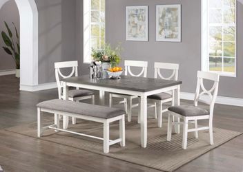 6-Pc Dining Set Table + 4 Chairs + Bench