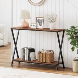 Rustic Console Table Entryway Sofa Table w/ Lower Storage Shelf