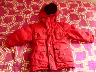 Unisex red winter warm jacket with many pockets