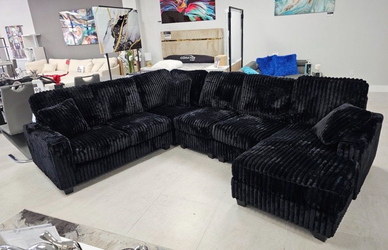 Black Sofa Black Sectional Large Black Noodle Fabric