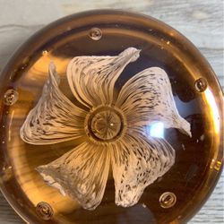 Art Class Peach Colored Paperweight With White Flour And Controlled Bubbles 3“ X 14” B9