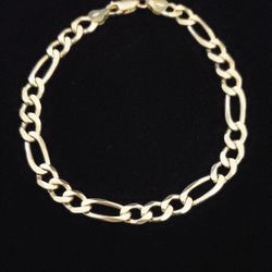 9.5" x 8.5mm Heavy Solid Sterling Silver Figaro Chain Bracelet. Italy, Flawless!