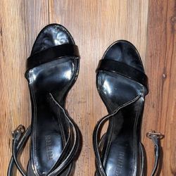 Black Faux Leather Ankle Strap Heels 