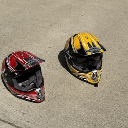 Two KBC Off-road Helmets