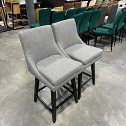 CHITA 26 inch Upholstered Swivel Fabric Counter Bar Stools with Back & Wood Legs Set of 2