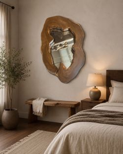 Bedroom Mirror l Live Edge Teak Mirror | Handmade Wood Bathroom Mirror |Entryway Mirror| 41" x 30"