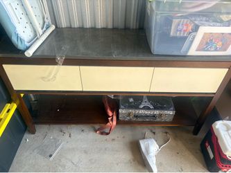 Mid-Century Modern Solid Wood & Genuine Marble Console Table (Three Drawers)