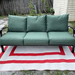 Metal Patio Sofa With Cushions 78”W X 32”D X 11” To Seat In Good Condition $70 Firm On Price