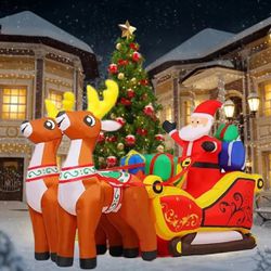 6ft Christmas Inflatable Reindeer and Santa Claus w/Sleigh and gifts Inflatable