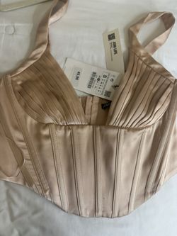Zara gold corset top puff sleeve corset...