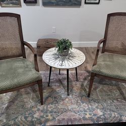 Cane Arm Chairs And Side Table Set