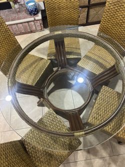 Glass Table With 6 Ratan Chairs