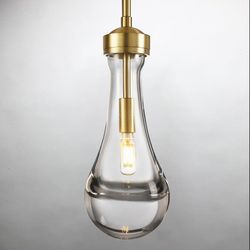1 Pack Brass Gold Hand-Blown Raindrop Solid Glass Hanging Pendant Light with Adjustable Metal Rod