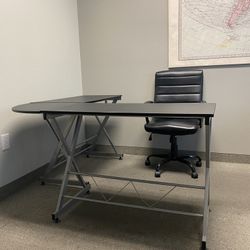 T Shaped Computer Desk W/ Chair, 60in x 55”