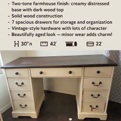 Farmhouse Desk – 7 Drawer Solid Wood – $125