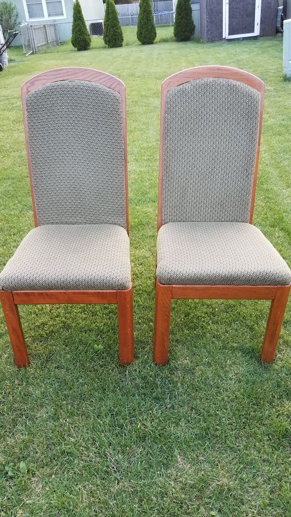 Two Oak High Back Chairs